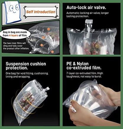 (100 Pack + Free Pump ) BZQZDAI 3.9x9.8inch Clear Plastic Inflatable Air Packaging Bags Air Bubble Bag Suspension Packaging Air Pillows Air Cushions Buffer Bags Void Fill Cushioning for Shipping and - size: (100 PACK)3.9x9.8inch