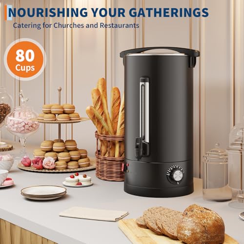 80-Cup (12L) Commercial Coffee Urn – Stainless Steel Double-Wall Insulated Hot Beverage Dispenser with Faucet & Auto Temperature Control for Catering, Office & Weddings – Black - size: 80 Cups/12L