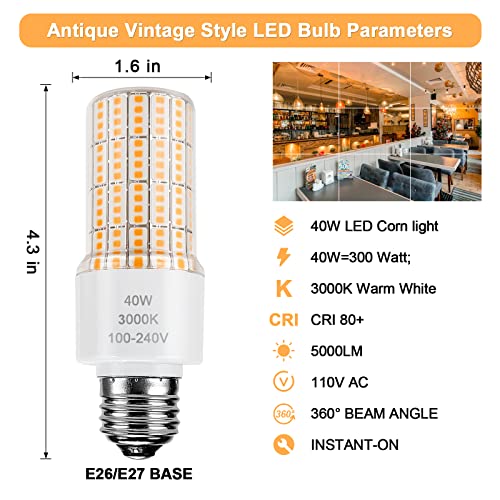 40W Led Corn Light Bulb(300W Equivalent) 5000lm 3000K Warm White E26/E27 Base Ceiling Fan Led Light Bulbs for Garage Backyard Warehouse Indoor Outdoor Led Corn Bulb