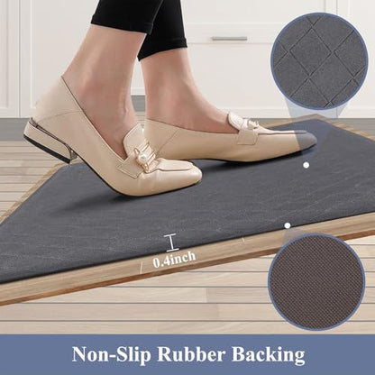 HEBE Anti Fatigue Kitchen Rugs Set of 3, Cushioned Kitchen Mats for Floor - color: Dark Grey