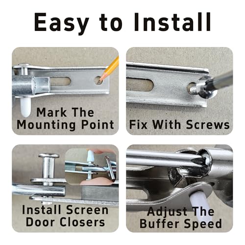 Adjustable Pneumatic Door Closer Kit, Heavy Duty Storm Door Closer with Hold Open Feature for Medium and Lightweight Screen Doors (Brown) - size: Brown