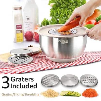 Wildone Mixing Bowls with Airtight Lids, Stainless Steel Nesting Bowls Set - color: Khaki