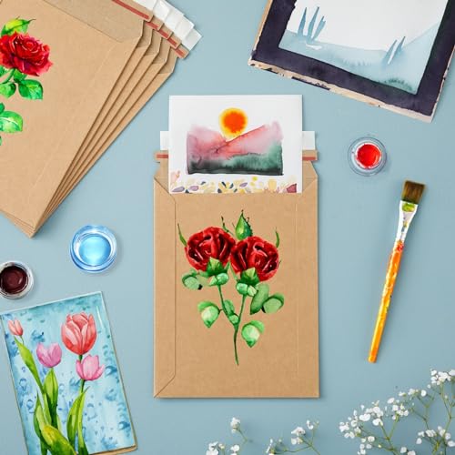 100 Pack Rigid Mailers 6x8 - Sturdy 450 GSM Self-Adhesive Kraft Paper Cardboard Envelopes for Mailing Photo, Documents, Gift Cards, CDs, Art Prints