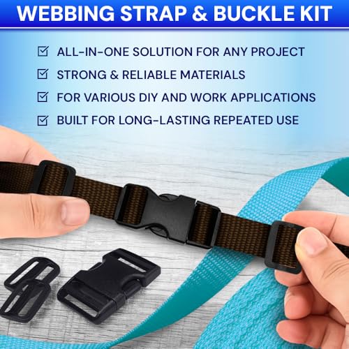 TECEUM 3/4" Nylon Strap Kit with Buckles, Brown 6 yards Repair Set - color: Brown, size: 3/4" - 6 yards, style: 6 Buckle - 12 Slides - 6 D-rind
