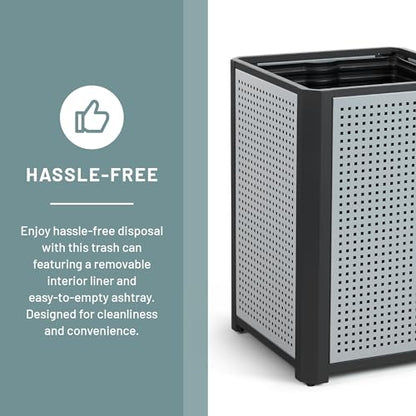 Safco Evos Steel Trash Can, 38 Gallons, Indoor and Outdoor Use, Commercial Garbage Can with Plastic Liner and Ashtray - size: 38 Gallon, style: Side Open/Ash Urn