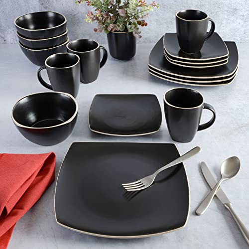 Gibson Home Soho Lounge Dinnerware Set, Service for 4 (16pcs), Matte Black - color: Matte Black