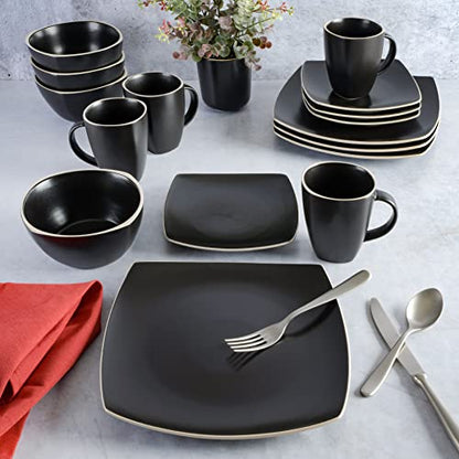 Gibson Home Soho Lounge Dinnerware Set, Service for 4 (16pcs), Matte Black - color: Matte Black