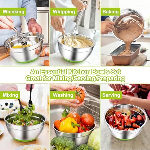 TeamFar Mixing Bowls, Stainless Steel Salad Bowls with Lids - Colorful - color: Multicolor