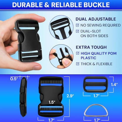 TECEUM 1.5" Nylon Strap Kit with Buckles, Black 6 yards Repair Set - color: Black, size: 1.5" - 6 yards, style: 6 Buckle - 12 Slides - 6 D-rind