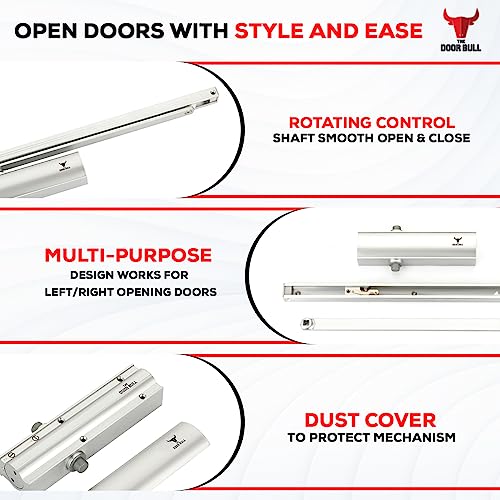 The Door Bull Series 5000 Automatic Door Closer – Hold Open Arm Features - size: 5000 Series, style: Silver