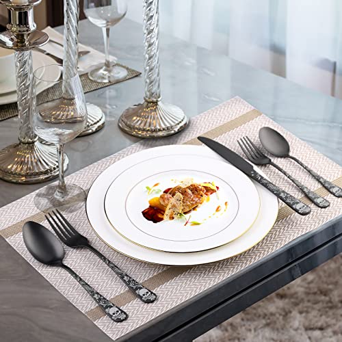 40 Piece Skull Pattern Matte Silverware Set for 8, Black Flatware set Service for 8,Gothic Unique Skull Pattern Design,18/0 Stainless,Satin Finish Cutlery for 8,Dishwasher Safe - color: Matte Black-Skull /40pieces