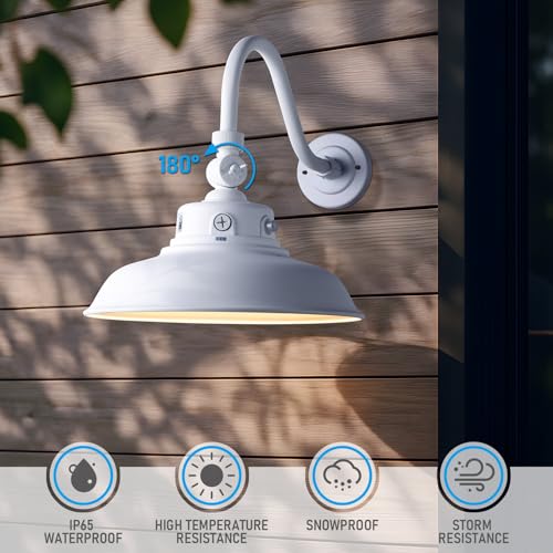 LEONLITE 3CCT 14 Inch Outdoor Barn Light, 120-277V, Integrated LED, White - color: White