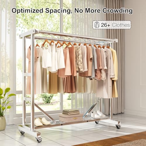 Stainless Steel Rolling Clothes Rack, 55 Inch Large Size, 700 LBS Capacity - color: Silver