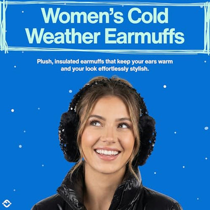 Funky Junque Women’s Winter Earmuffs - Cable Knit & Sequin - color: Sequin - Black