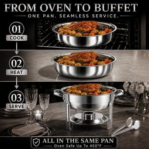 Chafing Dishes for Buffet, 4 Pack 7QT Round Silver, Pre-Assembled Stands - color: Silver