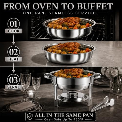 Chafing Dishes for Buffet, 4 Pack 7QT Round Silver, Pre-Assembled Stands - color: Silver