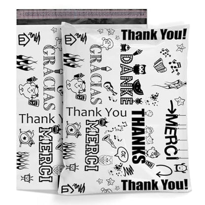 Shop4Mailers 6 x 9 Glossy Decorative Thank You Plastic Poly Mailer Bags Waterproof Shipping Mailing Envelope 2 Mil – Permanent Adhesive Seal (100 Pack, Multi-Language) - size: 6 X 9