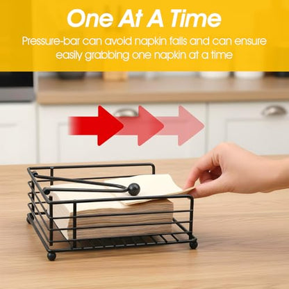 4 PCS Black Metal Napkin Holders for Paper Napkins Weighted Arm Flat Cocktail Napkin Dispenser for Kitchen Table Outdoor Farmhouse Restaurant Decor, No Assembly Needed