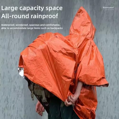 Emergency Mylar Poncho – Survival Rain Poncho with Hood – Lightweight, Compact, Reusable Emergency Blanket Poncho for Hiking, Camping, Thermal Gear, Car Kit, Outdoors