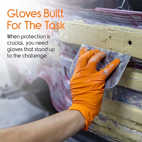 Inspire Heavy Duty Orange Nitrile Gloves | ULTRA 8 Mil Diamond Textured Grip | Industrial Mechanic Disposable Cleaning Gloves - size: X-Large