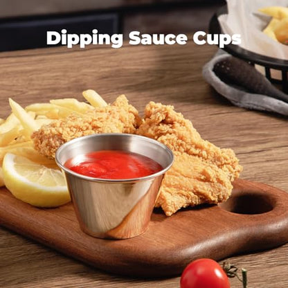 Fit Meal Prep [12 Pack 4 oz Stainless Steel Dipping Sauce Cups, Reusable Metal Ramekins, Commercial Grade Condiment Bowls, Individual Portion Cups, Small Round Au Jus Cup for Home, Restaurant - size: 4 oz
