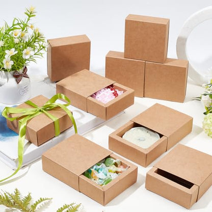 BENECREAT 20 Pack Kraft Paper Drawer Box Festival Gift Wrapping Boxes Soap Jewelry Candy Weeding Party Favors Gift Packaging Boxes - Brown (3.26x3.26x1.3) - color: Brown, size: 3.26 X 3.26 X 1.3 Inch (Pack of 20)