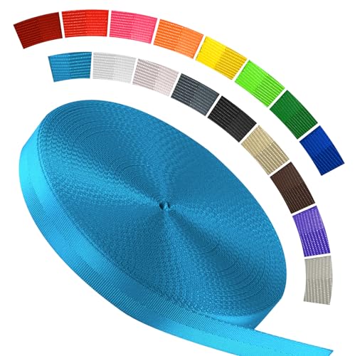 Polyester Webbing Strap 16+Colors – 1"&1.5"&1.9" – 16.5 25 33 55 Yards Heavy Duty Webbing Roll, Flat Webbing Strap for Indoor&Outdoor Gear, DIY Crafting, Repairing - color: Sky blue, size: 1"-16.5 yards