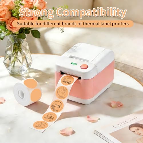 500 Labels/Roll 2" Apricot Round Thermal Labels, Waterproof Circle Blank Thermal Sticker Compatible with Direct Thermal Label Printers for DIY Logo Designs, Thank You, Small Business - color: Apricot, size: 2 Inch