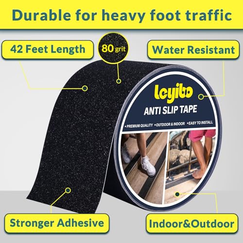 Anti Slip Tape 4" x 42' - Heavy-Duty Outdoor Grip Tape for Stairs - color: Black, size: 4" x 42'
