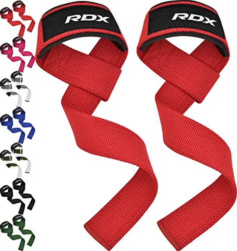 RDX Lifting Straps for Weightlifting –100% Cotton Heavy Duty Gym Wrist Strap with 5MM Neoprene Padding, 60CM Anti-Slip Hand Grip Wraps for Deadlifts Powerlifting Workouts Strength Training, Men Women - color: Red