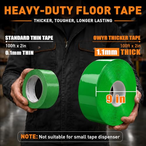 Floor Marking Tape, 1.1mm Extra Thick, Green, 2 Inch x 100FT - color: Green