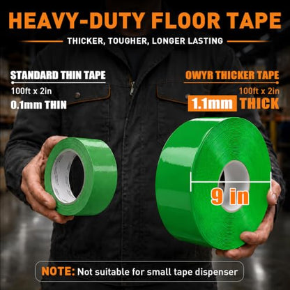 Floor Marking Tape, 1.1mm Extra Thick, Green, 2 Inch x 100FT - color: Green