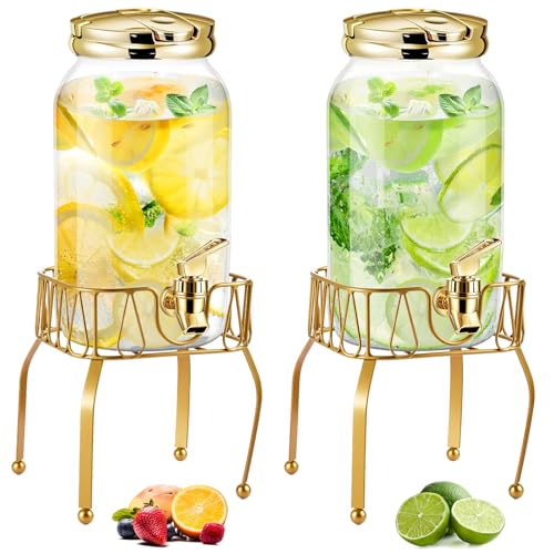 Tanlade 2 Pcs Plastic Drink Dispenser with Metal Stand 1 Gallon, Gold - color: Gold