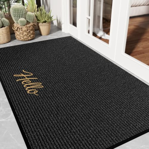 Front Door Mat Outside Entrance, Heavy Duty Welcome Mat, 3'x5' - color: Black-hello, size: 3' x 5'