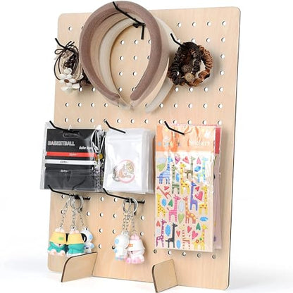 Bamboo's Grocery LoKii 2 Pack Wooden Pegboard Display Stand, Retail Rack, 17 x 13 Inches, with 20 Pcs Hooks - color: Wooden 2 Pack