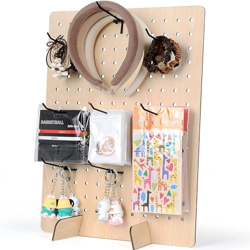 Bamboo's Grocery LoKii 1 Pack Wooden Pegboard Display Stand, Retail Rack, 17 x 13 Inches, with 10 Pcs Hooks - color: Wooden 1 Pack