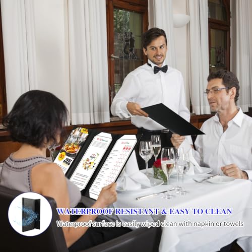 4.25 X 11 inches Leather Menu Covers with Strong Wood Inside, Black Leather Menu Holder Three View Page Panel for Restaurant,Wine List, Drinks, Cafes, Bar, Hotel,Cocktail(4.25" X 11"/3 Views/1 pcs) - size: 4.25 x11 inch/3 views/1 pcs