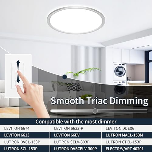 MOONSEA 16 Inch Flush Mount LED Ceiling Light Fixture 32W Brushed Nickel - color: Brushed Nickel, size: 16 Inch