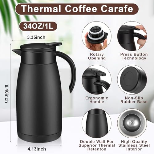 Norme 2 Pcs Thermal Coffee Carafe Creamer, Black, Silver, 34 oz - color: Black, Silver, size: 34 oz