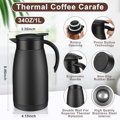 Norme 2 Pcs Thermal Coffee Carafe Creamer, Black, Silver, 34 oz - color: Black, Silver, size: 34 oz