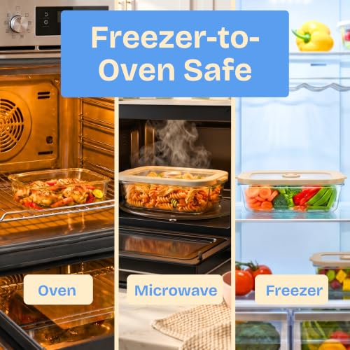 Non-Toxic Glass Food Containers with Lids, 4-Pack, 35 oz, Airtight, Beige - color: Beige, size: 35 Oz