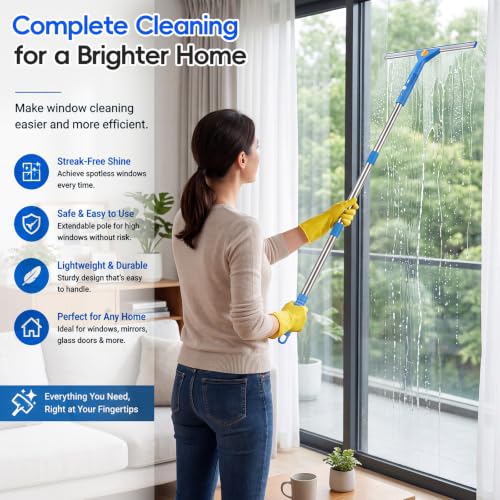 Window Cleaning Kit - 14pc Window Cleaner Tools, 79” High Window Squeegee with Extension Pole for Safe Outdoor Washing, Window Washing Kit with All Necessary Tools