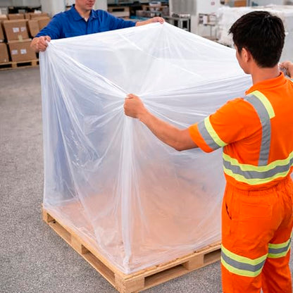 APQ Pack of 210 Plastic Pallet Covers 42 x 26 x 63. Clear Reusable Low Density Polyethylene Pallet Bag Covers 42x26x63. Thickness 1.5 mil. Ideal for Industrial Needs, Warehousing, Transportation. - size: 42" x 26" x 63" / 1.5 mil / 210 Pack