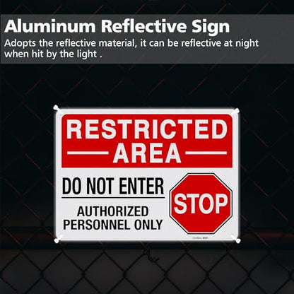 GicnKeuz "Restricted Area - Do Not Enter, Authorized Personnel Only" Metal Signs, 10 x 7 Inches Reflective Aluminum Signs, Fade Resistant/Waterproof, Easy to Install, Outdoor Use (2-Pack) - color: 10 x 7 Inches 2 pack