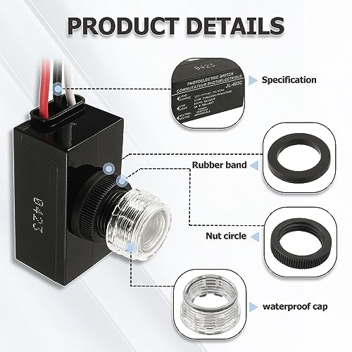 BOJACK Outdoor Hard-Wired Post Eye Light Control with Light Sensor Direct Wire-in Electronic Photocontrol with Photocell Light Sensor for Outdoor Lighting