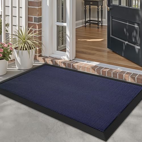 LUMI Outdoor Door Mat Traps & Hides Dirt 32x47, Outside Entrance, Blue - color: Blue, size: 2'8" x 3'11" (32"x47")
