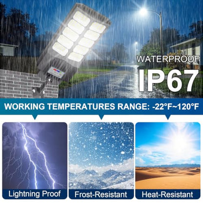 Solar Street Lights Outdoor Waterproof 6500W Solar Flood Lights Dusk to Down with Motion Sensor for Parking Lot, Outdoor Street Light Solar Powered 7000K for Yard Patio and Walkway - size: L-1PC