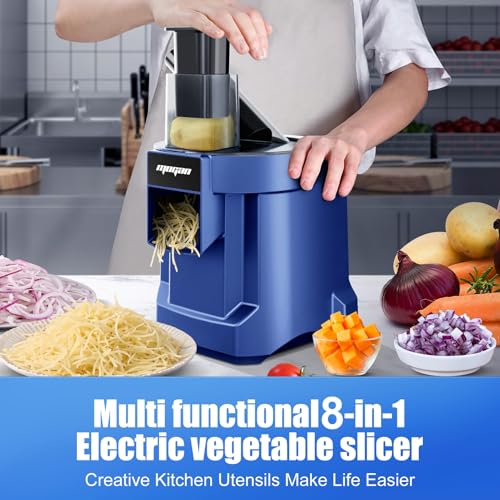 MOGAN 8-In-1 Electric Vegetable Cutter, Commercial Vegetable Dicer Slicer - color: Blue-8