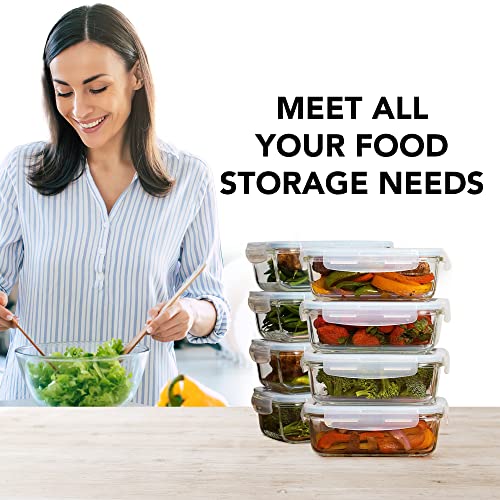 Razab 16 Pc (Set of 8) 30 Oz Glass Meal Prep Containers with Lids, Airtight Large Glass Food Storage Containers, Reusable Leak Proof BPA Free, Freezer to Oven and Dishwasher Safe - color: Blue