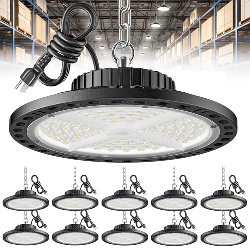 ISKYDRAW UFO LED High Bay Lights 10 Pack, 100W 15000LM Shop Lights